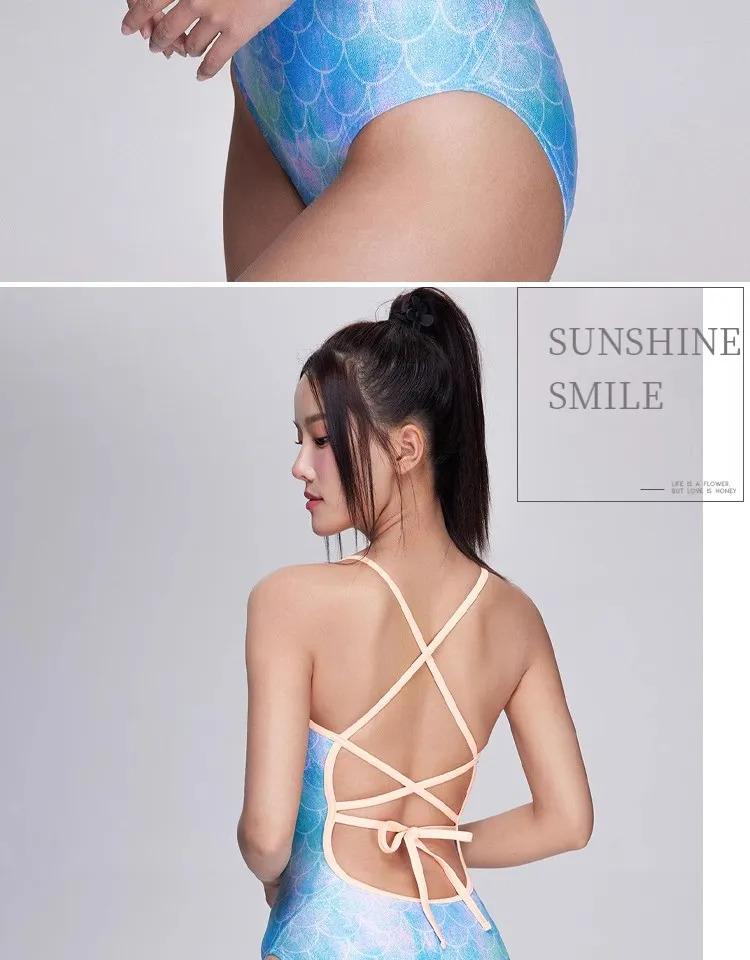 Maillot de bain une pièce d'entraînement athlétique pour femmes Maillot de bain de compétition à écailles de poisson pour la compétition_voghion.com