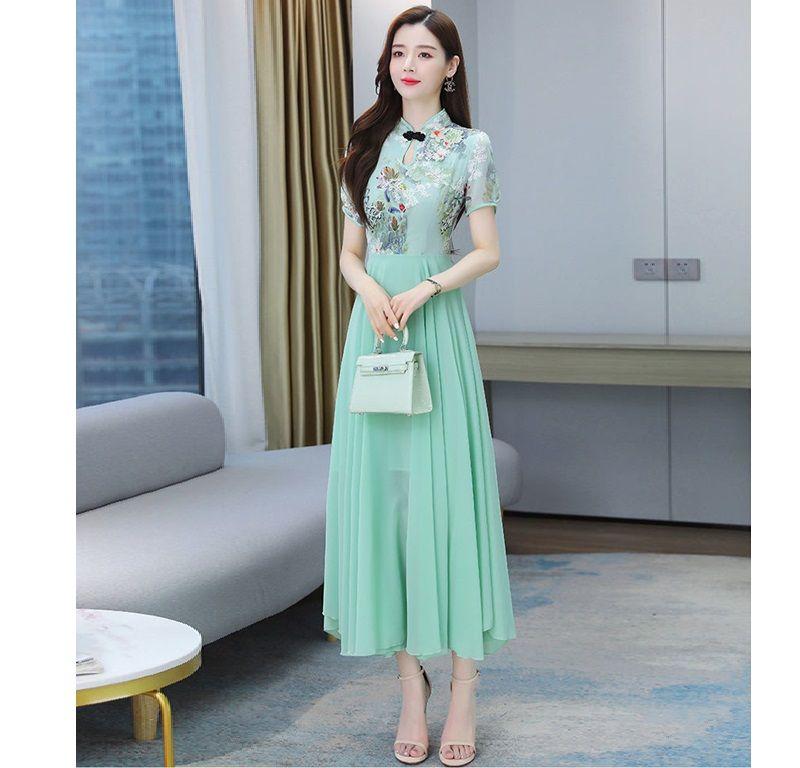 Product Introduction of Váy Sườn Xám, Cỡ Cực Lớn (150,00kg), Thanh Lịch Và Trông Trẻ Trung, Dành Cho Phụ Nữ, Thích Hợp Cho Mùa Hè, Thời Trang Quý Cô Quý Phái, Váy Midi Mỏng, Quần Áo Nữ 6