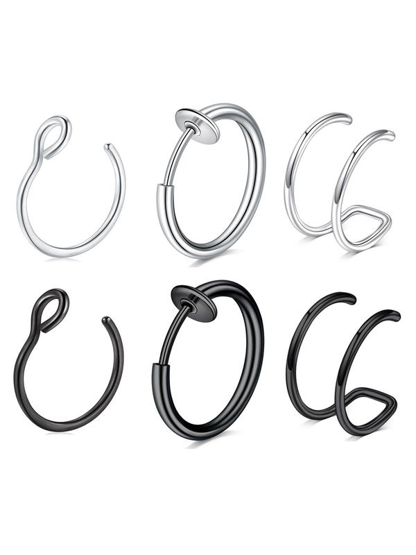 Simple Stainless Steel No Piercing Earring, 2 Pairs Fashionable Earrings for Women & Men for Party, Daily Clothing Decor, Trendy All-match & Exquisite Jewelry for Birthday Gift 4