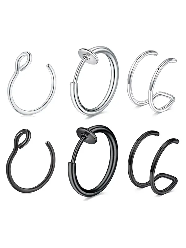 Simple Stainless Steel No Piercing Earring, 2 Pairs Fashionable Earrings for Women & Men for Party, Daily Clothing Decor, Trendy All-match & Exquisite Jewelry for Birthday Gift 4