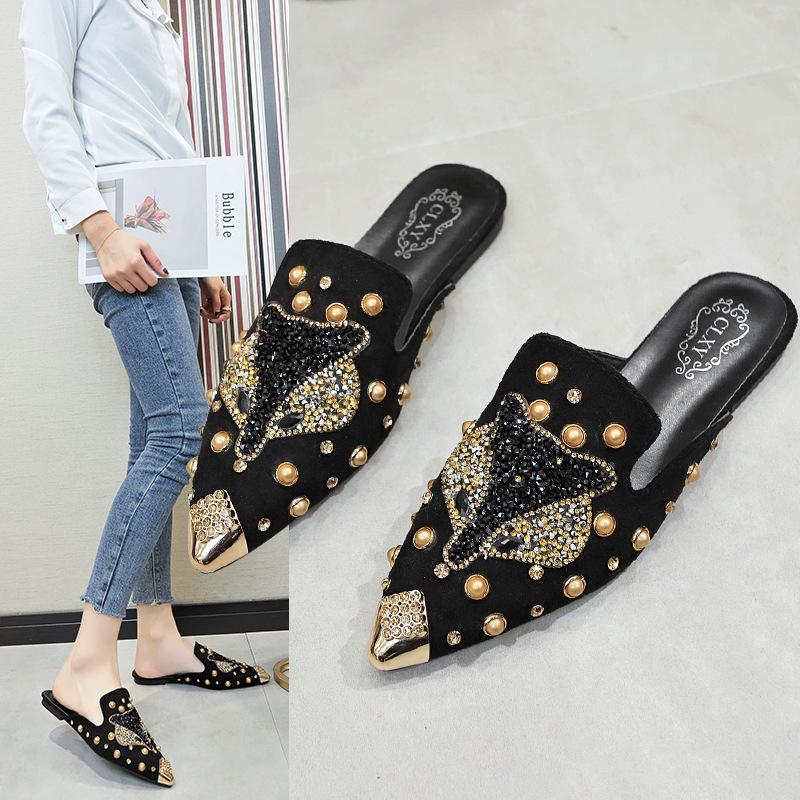 Product Introduction of Giày Nữ, Trang Trí Đầu Cáo Kim Loại, Dép Mũi Nhọn, Dép Bán Bệ Bơm Lười, Phong Cách Âu Mỹ, Mùa Hè 2024 DéP Shoes 11
