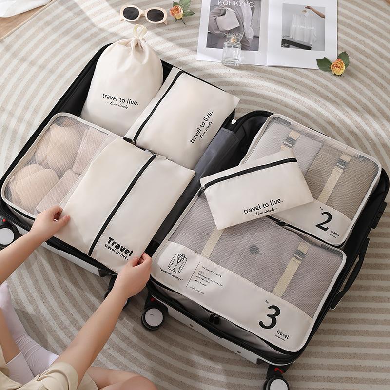 Set 7 Túi Du Lịch Đựng Mỹ Phẩm Quần Áo Đồ Trang Điểm Set Chia Đồ Vali Gấp Gọn Chống Thấm Nước 4