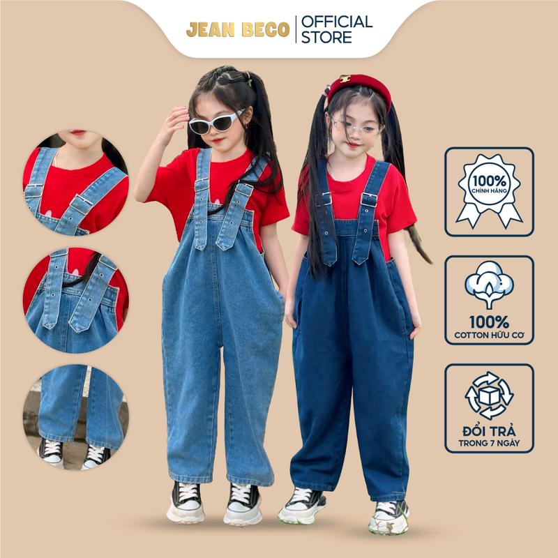 Quần yếm jeans hai dây JEANBECO yếm jean dáng dài cho bé gái form rộng phong cách Hàn Quốc QYD 006