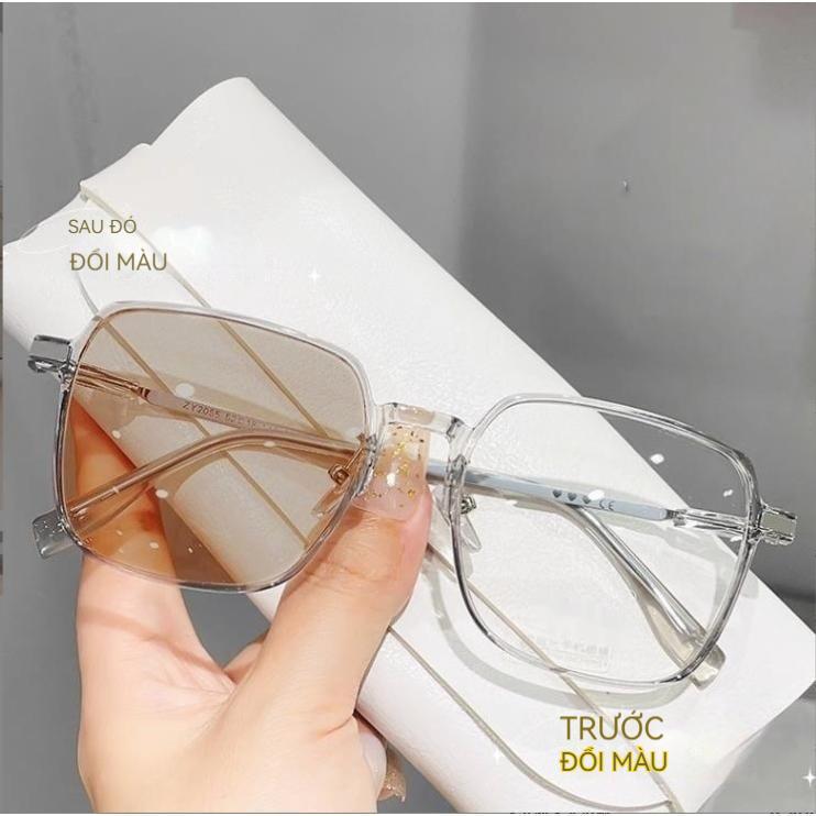 Kính râm chống tia uv Thay đổi màu sắc kính thời trang kính thủy tinh siêu truyền ánh sáng Phù hợp với phụ nữ mắt kính mát nữ chống tia uv Voi Kim Tuyến Kính Mắt Tròng Kính 3