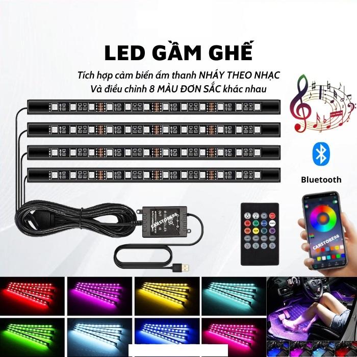 Đèn Led Gầm Ghế Nội Thất Ô Tô Nháy Theo Nhạc, Phụ Kiện Led Nội Thất Xe Sang Trọng Loại 9 Bóng 4 Dải Led 8 Màu Đơn Sắc