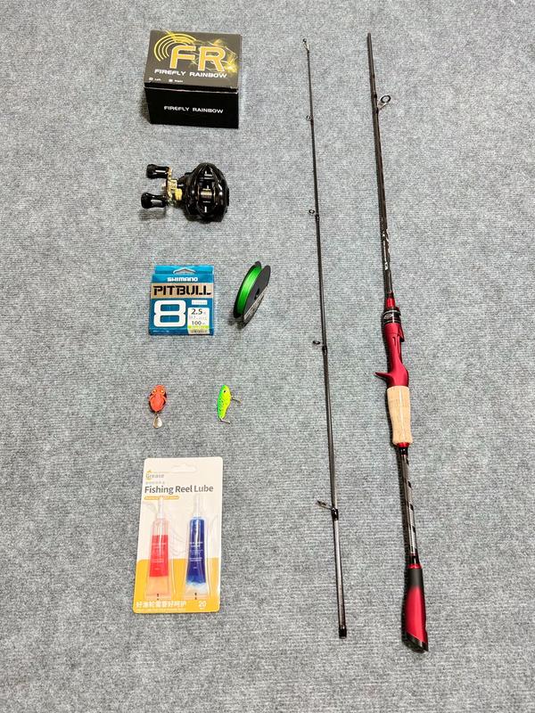 Combo Cần Câu Lure Bọ Cạp Đỏ & Máy Ngang FR200 Tặng Kèm phụ kiện dầy đủ Dây pe + 2 mồi Cá sắt r45 & nhái hơi & Dầu Bảo Dưỡng