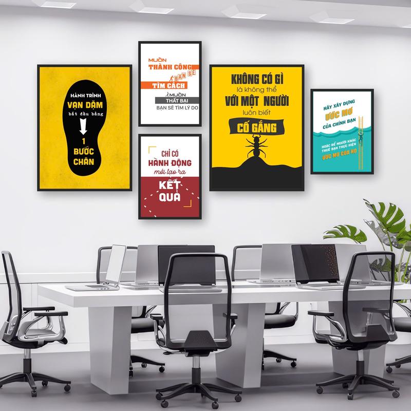 Tranh slogan tạo động lực trang trí bàn làm việc văn phòng tranh decor dán tường sẵn keo dán xưởng in tranh Phát Tín