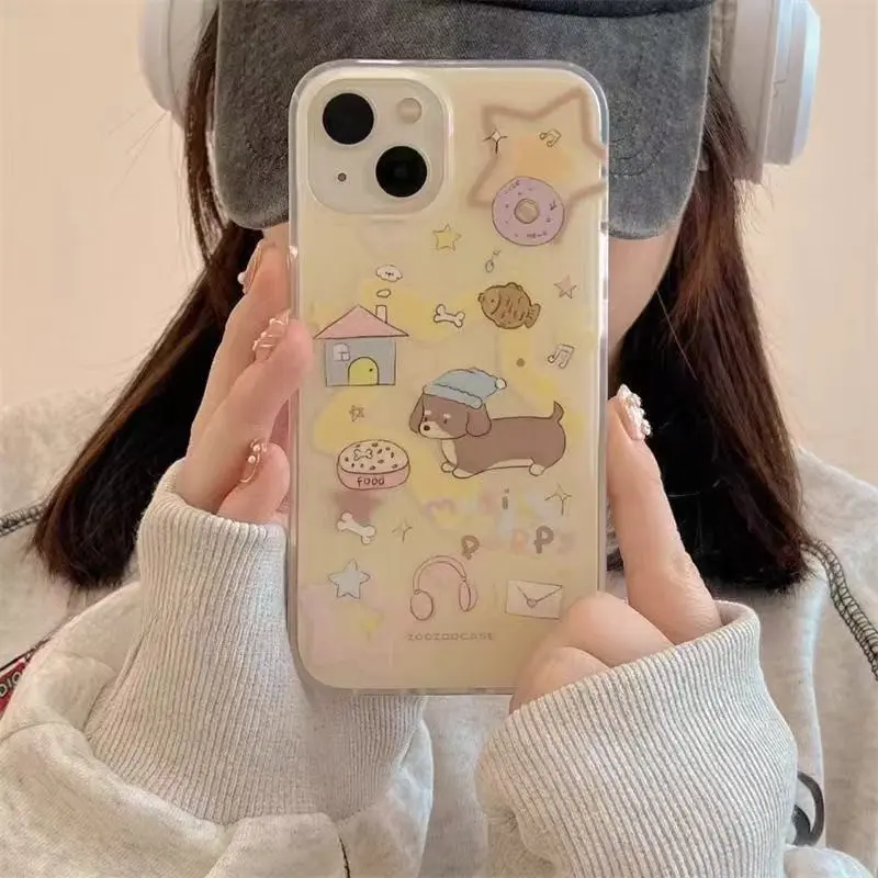Ốp Điện Thoại, Thiết Kế Cún chó Con Star Nightcap, Tương Thích Với iPhone 14, 16, 11, 15, 12, 13, 11PRO, 16PRO, 12PROMAX, 16PROMAX, 16PLUS, 15PLUS, XR, X / XS, Phong Cách Tươi Mới, Tản Nhiệt, 9PII 3
