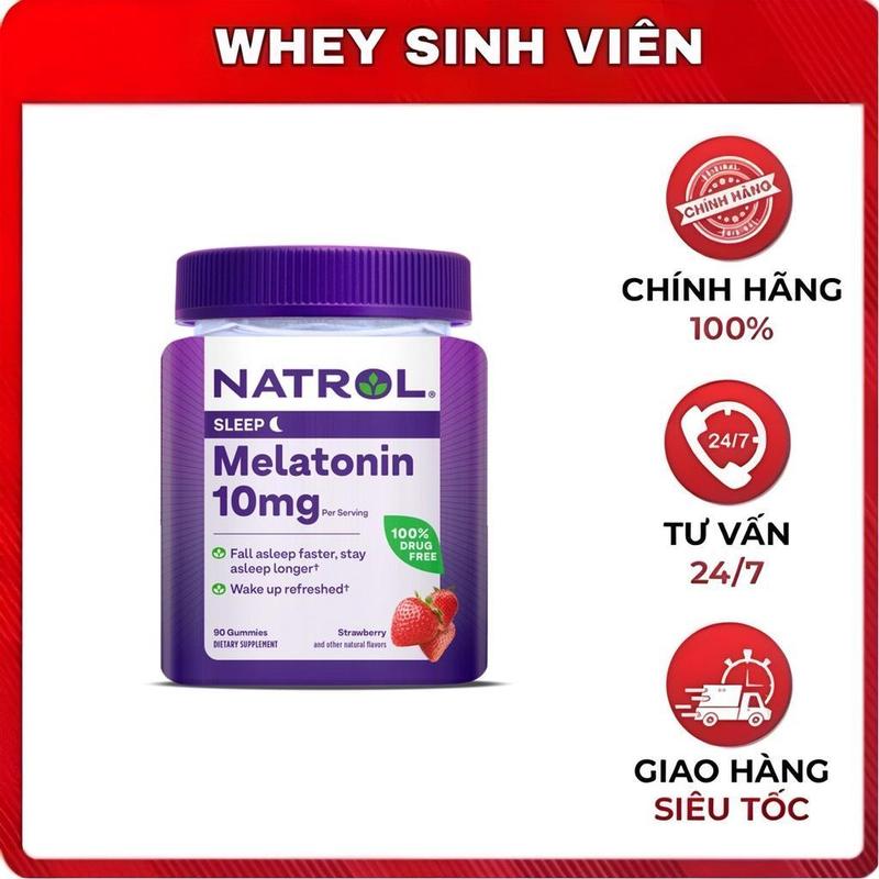 Kẹo ngủ Natrol Melatonin Gummies 10mg 90 viên hỗ trợ giấc ngủ ngon và sâu tại Whey Sinh Viên