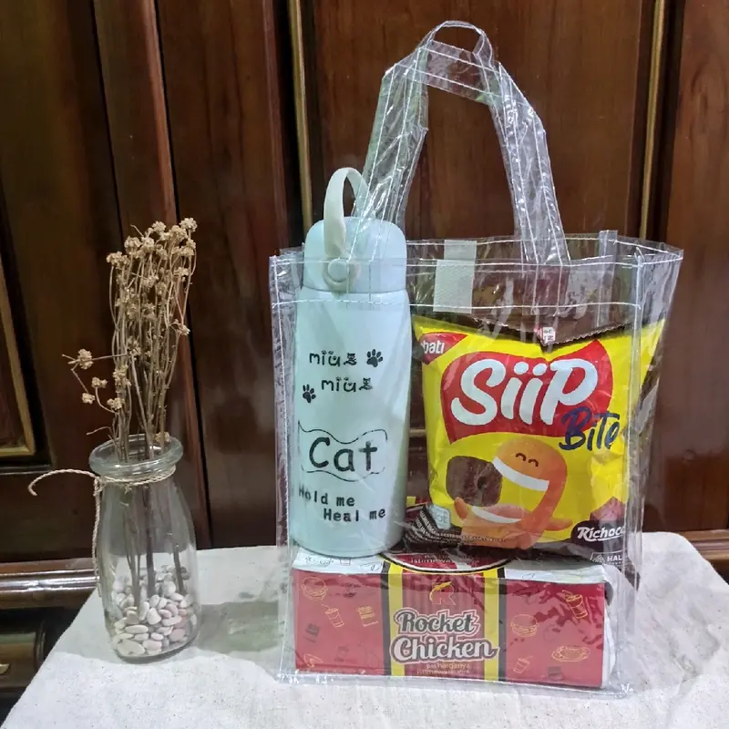 ISI 10 PCS goodie bag ulang tahun anak mika bening transparan, Tas ultah anak mika transparan potrait tinggi 25 cm 0