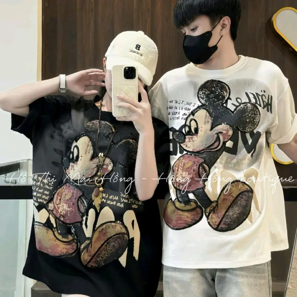 ÁOTHUN UNISEX IN CHUỘT MICKEY LOANG 2 MẶT HOẠ TIẾT WE ARE ROW Freesize 70kg Top Nữ Cổ Tròn Women Cotton ÁO THUN NỮ ÁO THUN NAM