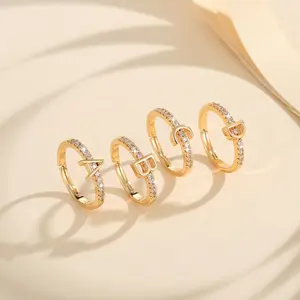 LM468【COD】 Cincin Titanium Berlian Wanita Lapis Emas Huruf A Sampai Z Wanita Fashion Cincin Anti Luntur