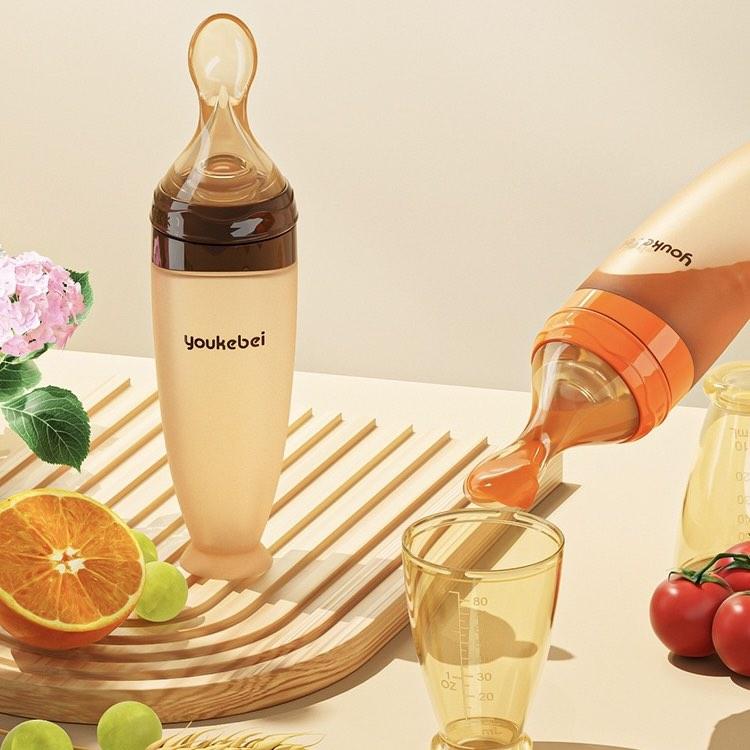 Bình Thìa Ăn Dặm Cho Bé, Bình Thìa Ăn Dặm Silicon Youkebei Có Vạch Chia Dung Tích 120ml