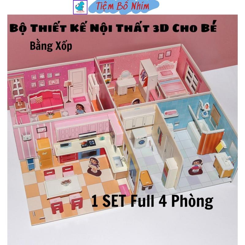Bộ Đồ Chơi Xếp Hình Lắp Ráp 3D Thiết Kế FULL Nội Thất Ngôi Nhà Dễ Thương,SET Đầy Đủ 4 Phòng Cho Bé Sáng Tạo.