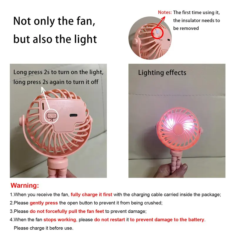 Portable USB Rechargeable Mini Fan, Foldable Desktop Fan, Multifunctional Fan for Outdoor Sport 5