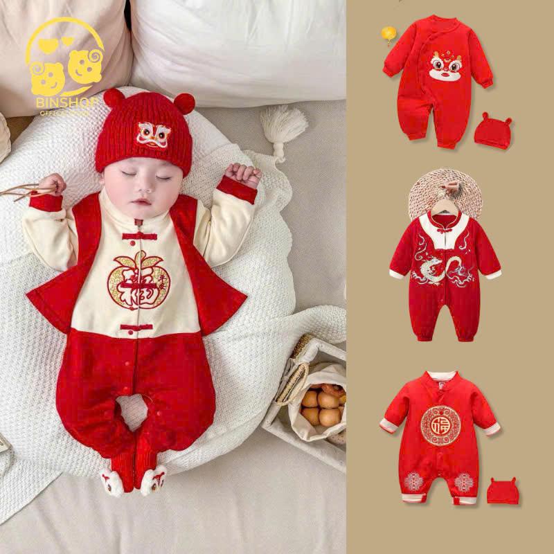 Bodysuit Tết dài tay cho bé tài lộc chất cotton mền mịn,body cho bé trai bé gái,Áo liền quần,Mẫu quần áo sơ sinh từ 0-12M Voi Jumpsuit