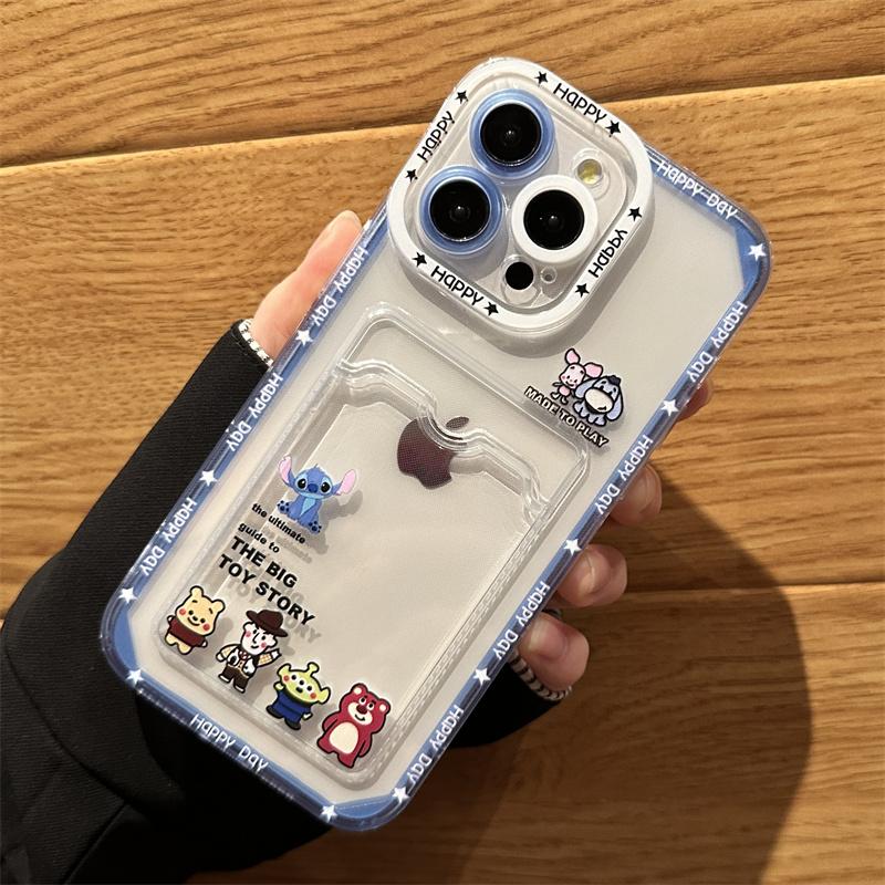 Product Introduction of Cartoon Lovely Stitch Winnie Toy Story Mobile Phone Case with Card Bag For iPhone 15 Pro Max 14 Pro Max 14 15 Plus 13 Pro Max Soft Phone Back Cover for iPhone 12 Pro Max 11 Pro Max XR XS Max 7 8 Plus Back Shell​​​​​​​ 12