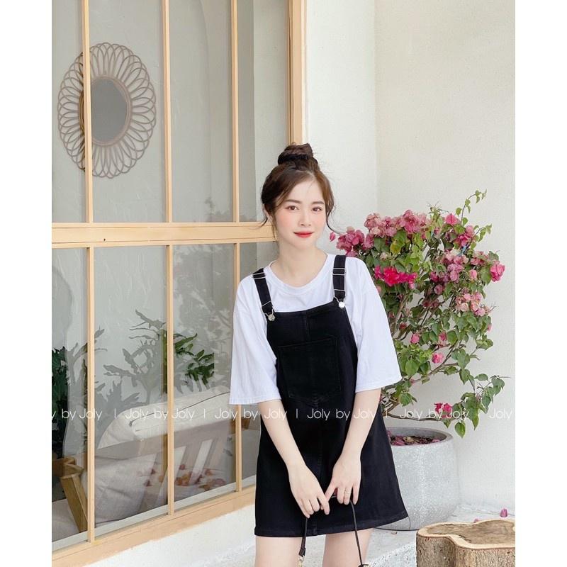 Rẻ Yếm váy phối túi đẹp - váy yếm kaki kem - đen và xanh jean size S-M-L từ Achi Store Cotton Trơn Mùa hè Đầm Nữ Dress Màu Đen Women