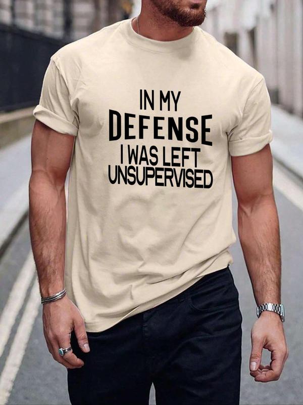 Men's Slogan Print Round Neck Tee, Regular Fit Fashion Crew Neck Short Sleeve T-shirt, Comfort Summer Clothes, Going Out Top 2