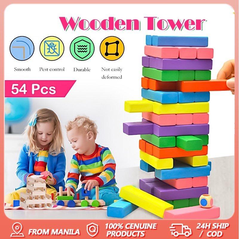 54-piece set of colorful children's stacking high building blocks ...