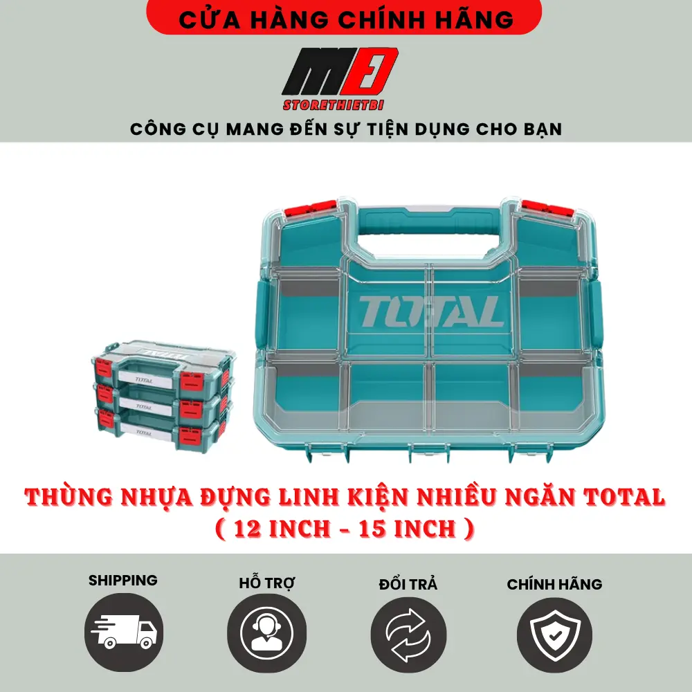 Hộp Nhựa Đựng Linh Kiện Nhiều Ngăn Total / Kích Thước 12 Inch - 15 Inch