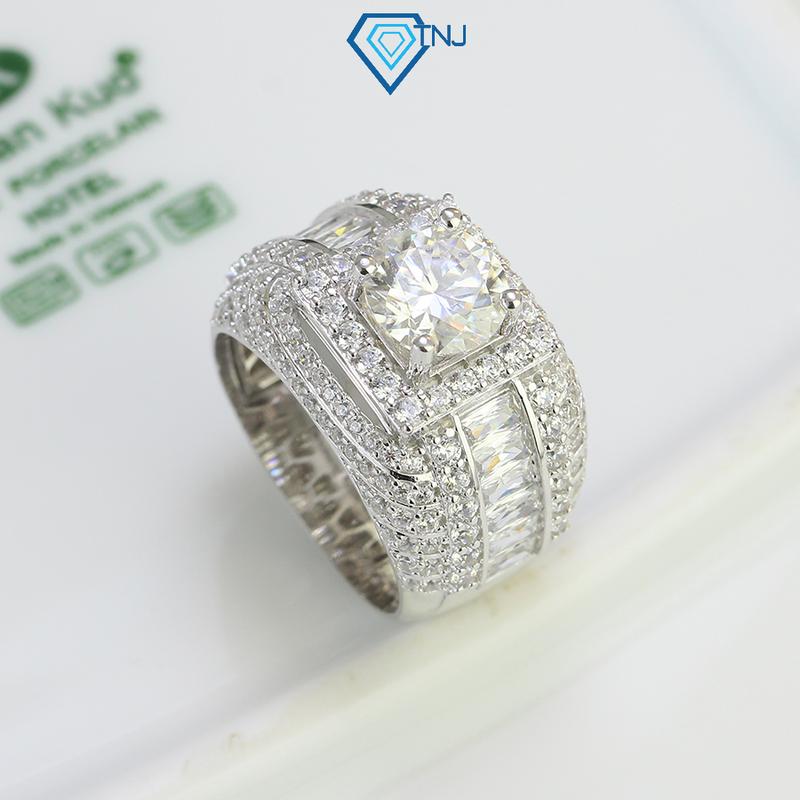 Nhẫn bạc nam đá Moissanite 8 ly xi bạch kim, nhẫn kim cương có kiểm định GRA cao cấp NNAM0002