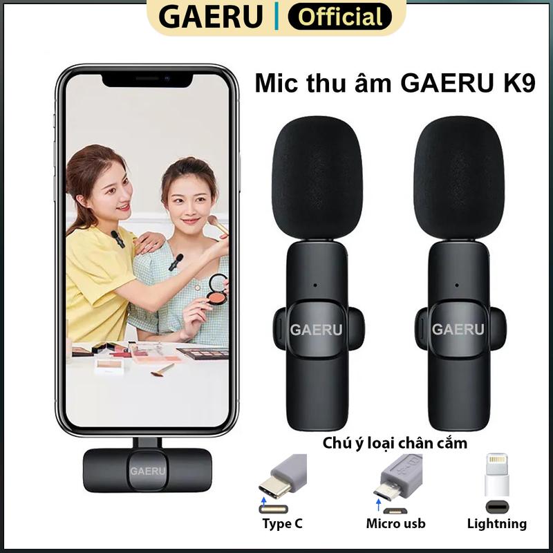Micro thu âm GAERU K9 Lọc Giảm Tiếng Ồn, cài áo lọc ồn cho Điện Thoại/ Máy Tính/ Laptop chân cắm Type C và lightning micro  không dây mic k9
