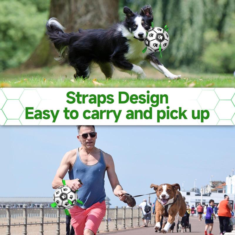Gift for Pets, Paw Pattern Football Pet Toy Summer Gift, Indoor & Outdoor Pet Play Supply with Nylon Strap & Hand Pump, Creative Dog Chewing Ball Toy for Teeth Cleaning 5