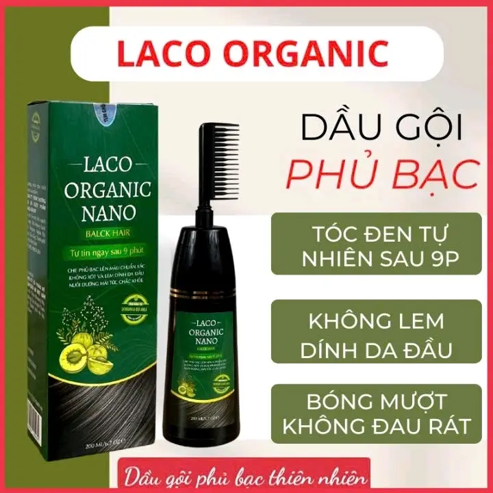 Dầu gội phủ bạc Laco ORGANIC NaNo màu đen Đổi Màu Tóc