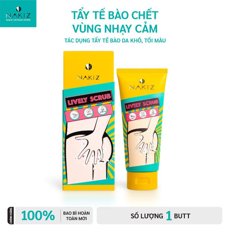 NAKIZ LIVELY SCRUB - Tẩy tế bào chết vùng mông, nách, bẹn, mụn lưng, đầu gối, khuỷu tay, mờ vết thâm, rạn Nữ Dưỡng Body