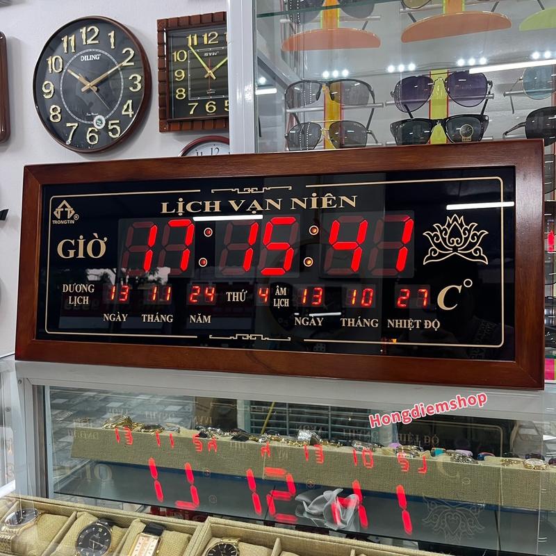 Số led to Đồng hồ treo tường MH8039 đồng hồ lịch vạn niên khung gỗ size đại trang trí phòng khách văn phòng nhà xưởng tráng gương đồnghồ treotường có âm dương Decor
