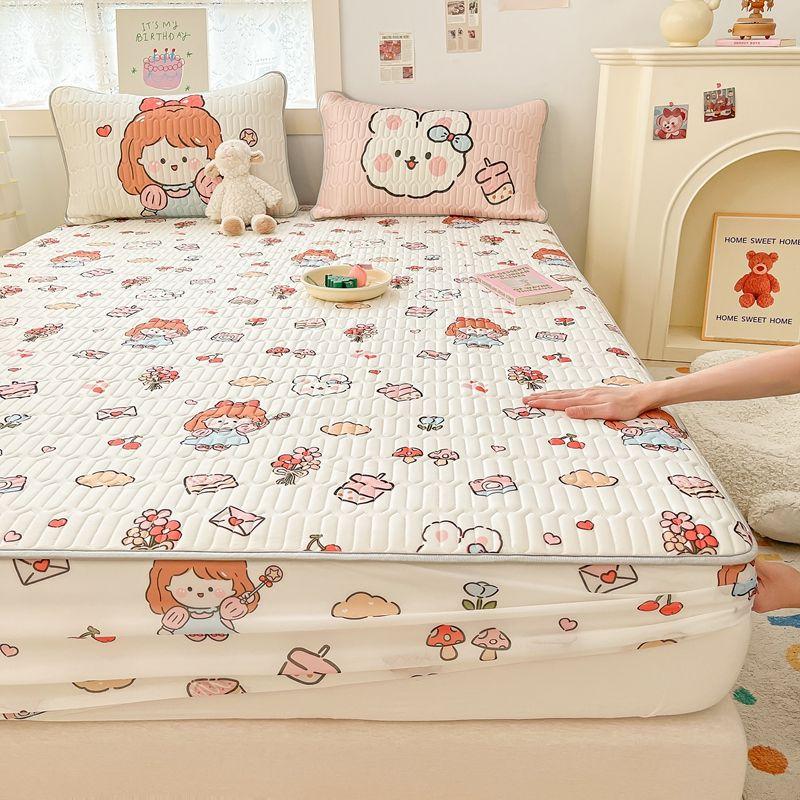 Product Introduction of 2025 Latex Cooling Mattress Cover Single Piece Summer Ice Silk Bedspread Set Three-Piece New Mattress Protector Cover Bed Sheet 7