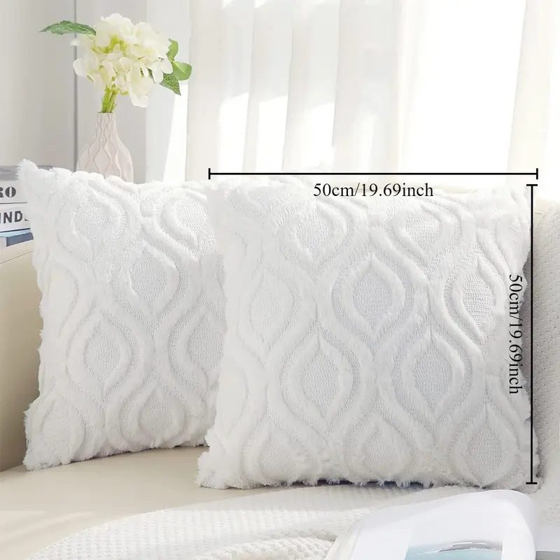 Geometric Pattern Throw Pillow Cover, 2 Counts Soft Plush Faux Wool Couch Pillow Cover without Filler, Decorative Pillowcase for Home Living Room Bedroom 8