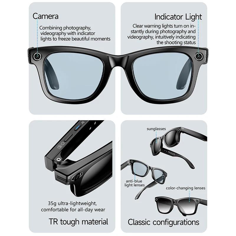 AI Photo Recognition Answer Translation Glasses HD-Definition 800W Camera Music Dual-Mic Call Color-Changing Lens Smart Glasses - Image 3