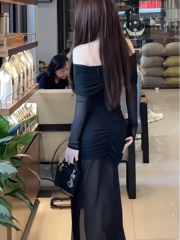 Product Introduction of [Đ2] Đầm trễ vai tay dài có lót trong chất thun lưới co giãn 14