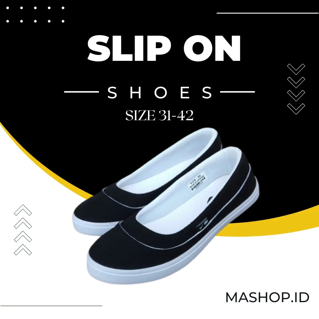 Sepatu Flat Wanita Slip On Navy Putih Hak Datar (1 cm atau kurang)