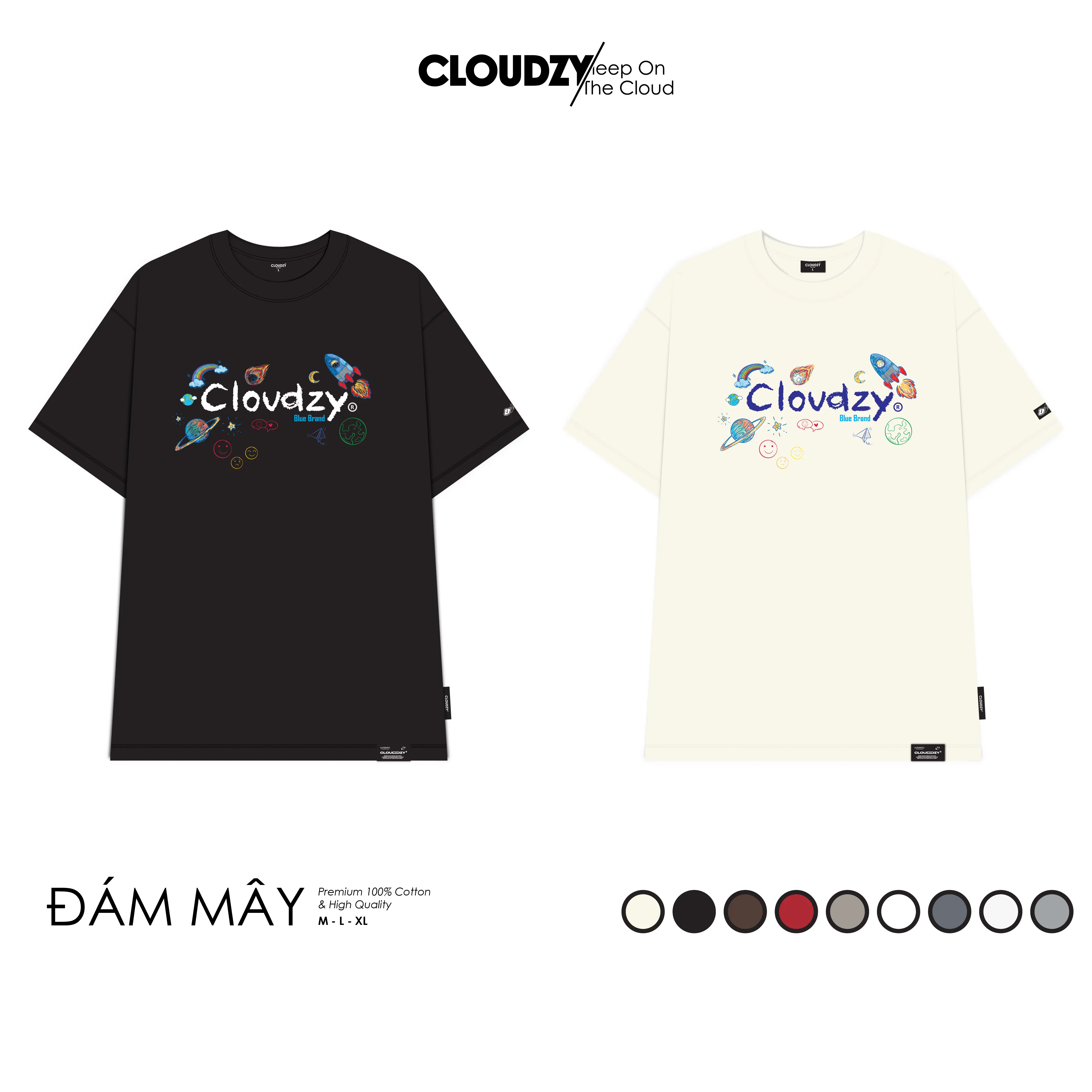 Áo phông local brand nam nữ unisex tay lỡ thun form rộng teen cổ tròn oversize cotton màu đen trắng tee CLOUDZY CRAYON