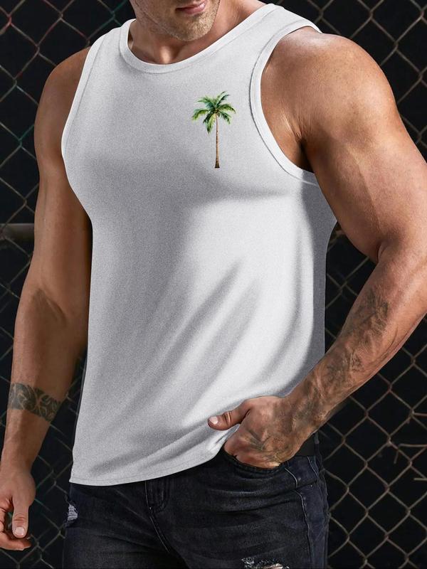 Men's Coconut Tree Print Tank Top, Regular Fit Casual Sleeveless Top for Daily Wear, Vest, Men's Clothes for All Seasons 2