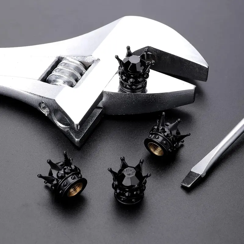 Tire Valve Stem Caps, 4 Pcs Lady Bling Tire Valve Stem Caps, Heavy-Duty Handmade Gril Crystal Rhinestone Crown Vehicle Car Tire Caps Covers for Women Cars Trucks Bikes (Black Rhinestone) 7