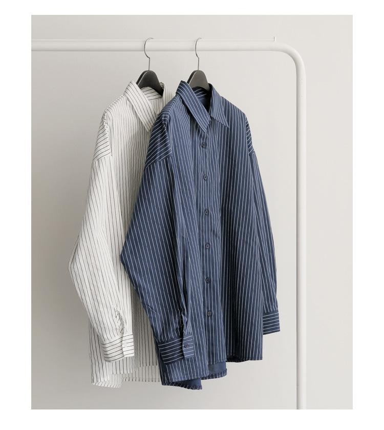 Product Introduction of 2023 Spring/Summer New Mid length Versatile Loose Blue Vertical Stripe BF Large Long Sleeve Shirt Women's Summer Han Style Top Blouse 17