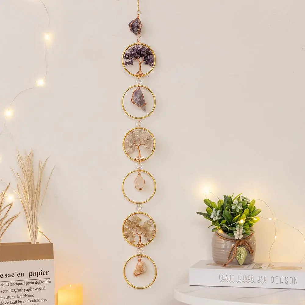 Natural Crystal & Tree Design Hanging Decor, Creative Hanging Ornament, Wall Hanging Decor for Home Living Room Bedroom