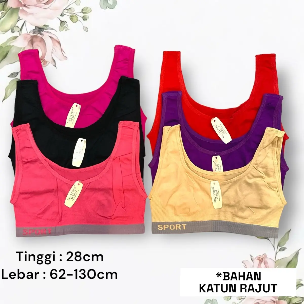 6pcs Bra Bh Miniset Wanita Cewek Dewasa Remaja Polos Bahan Katun Rajut Lembut Katun Motif Nyaman