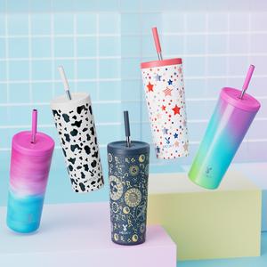 【Meoky】Vaso aislado de 710 ml con tapa y pajita, Botella de agua aislada al vacío (1 unidad), Adecuado para el portavasos del coche, Utensilios de bebida para el hogar, la oficina, el coche y el exterior, Regalo del Día de San Valentín