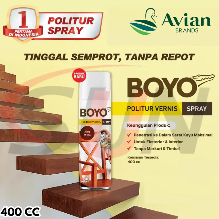 Pilox Boyo Politur Spray 400 cc kayu Jati Manggis Sawo Kurma Cat Semprot Pilok Plitur 2