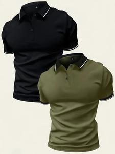 Men's Solid Color Contrast Trim Polo Shirt, Regular Fit Casual Short Sleeve Collared Top for Summer, Fashion Men's Clothes for Daily Wear