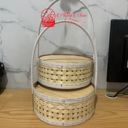 Giỏ Cắm Hoa-Trái Cây Hình Tròn Đan Tre Có Quai Xách Tiện Lợi( ĐI TỪ 2 CÁI) 2