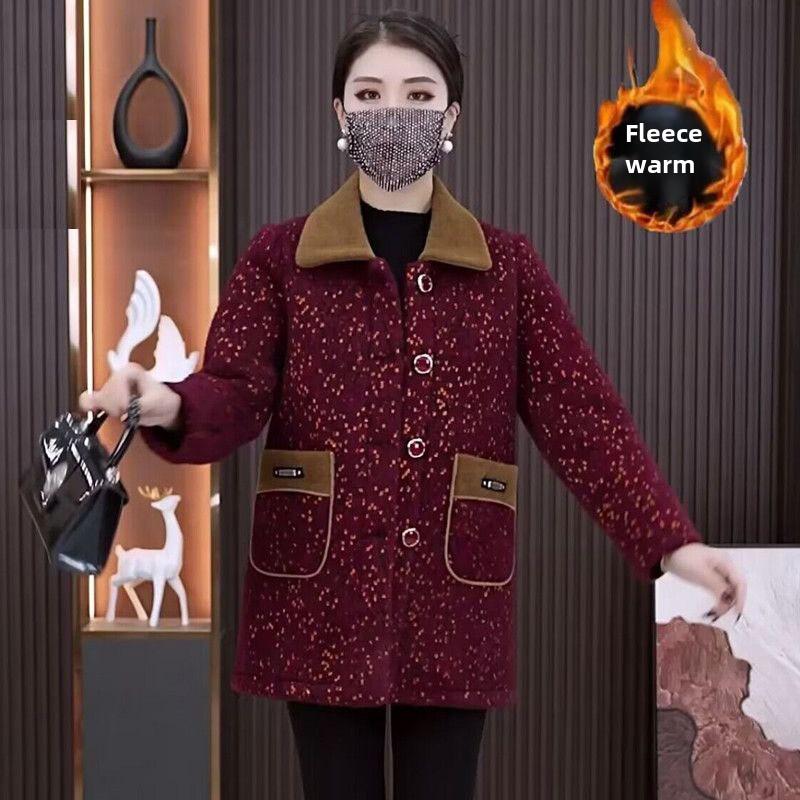 Product Introduction of Áo khoác ngoài dày dặn, lót lông cừu mùa đông của mẹ, dài Trung Bình áo khoác đệm bông ấm áp 2