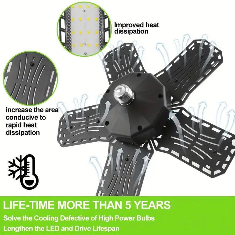 LED Garage Light Bulb, Super Bright LED Shop Light With 5 Adjustable Panels, E26/E27 Screw Socket Deformable LED Ceiling Light 5