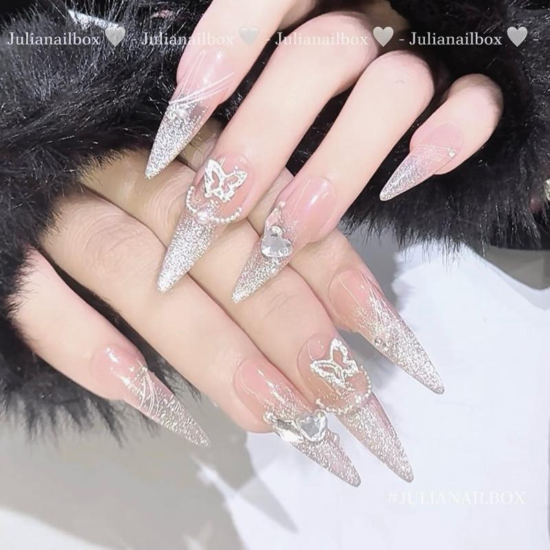 JuliaNailbox Mã 497 tone nude Móng tay giả thiết kế thủ công, sơn gel ( tặng kèm keo, miếng dán, dũa, bông lau móng ), gắn dễ dàng, tiện lợi có thể tái sử dụng