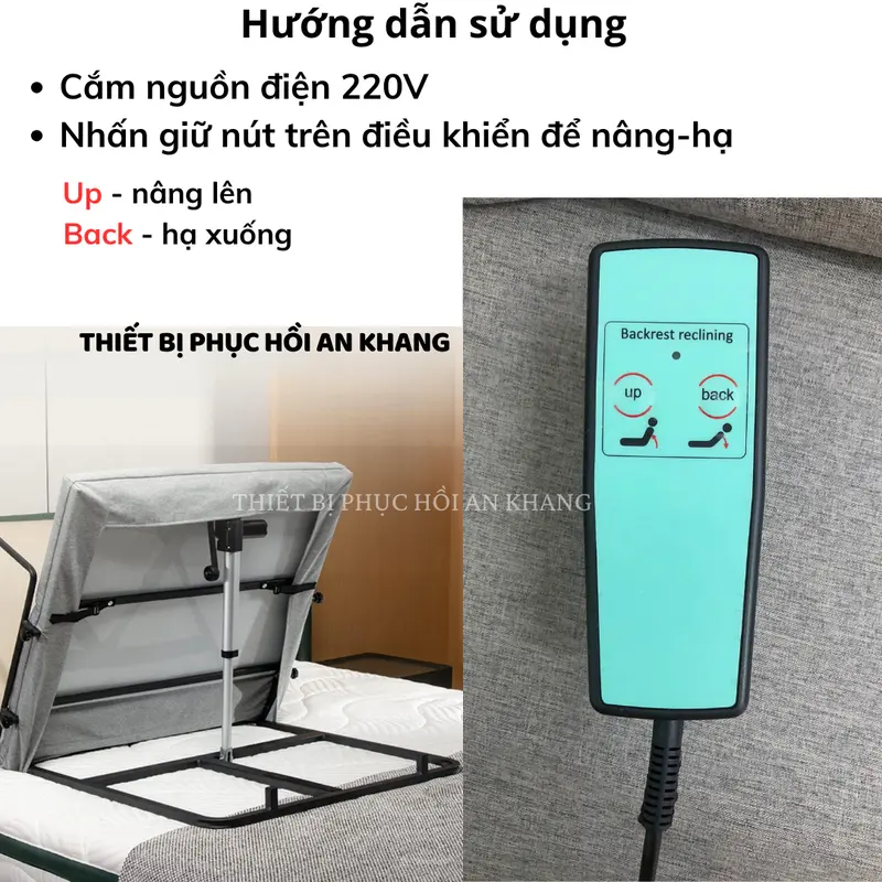 Giường đệm nâng hạ ĐIỆN TỰ ĐỘNG thông minh piston trợ lực, ghế tựa lưng điều khiển nâng đỡ bệnh nhân người già cao tuổi liệt tai biến 2